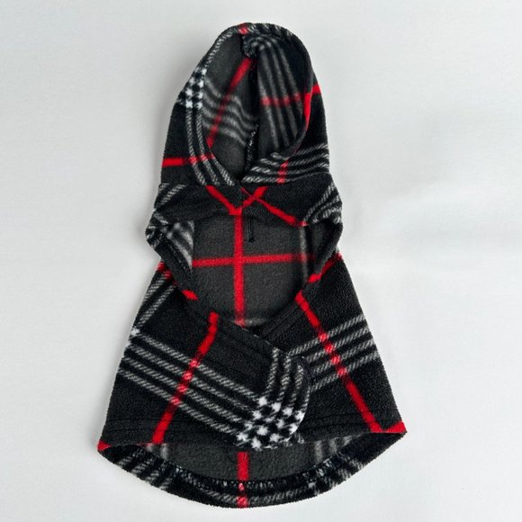 Black Plaid Fleece Super-Soft Pullover Puppy Dog Hoodie Extra Small - Picture 5 of 6